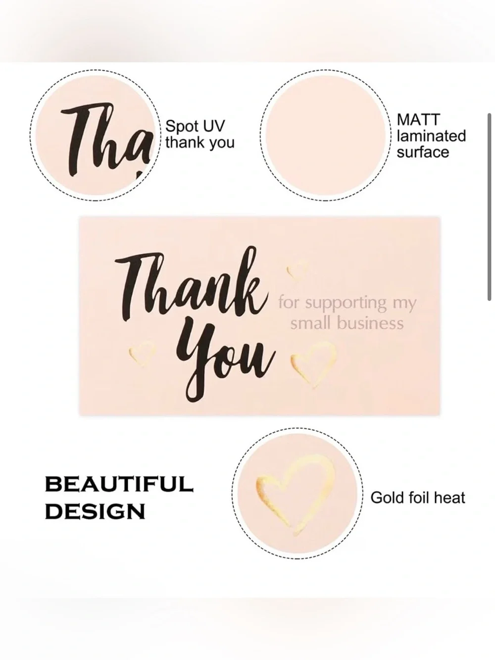 Thank You Card with Gold Hearts - Set of 50